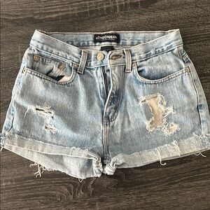 LONDONJEAN Light Blue Distressed Denim Shorts